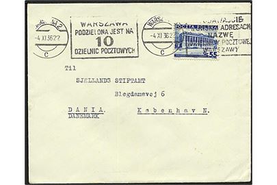 55 gr. Bygning på brev fra Kongelige Danske Gesandtskab i Wrszawa d. 4.11.1938 til København, Danmark.