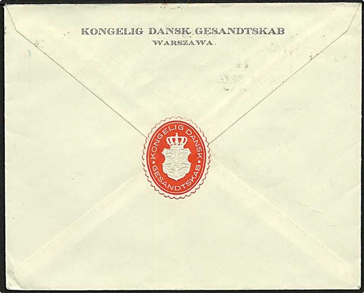 55 gr. Bygning på brev fra Kongelige Danske Gesandtskab i Wrszawa d. 4.11.1938 til København, Danmark.