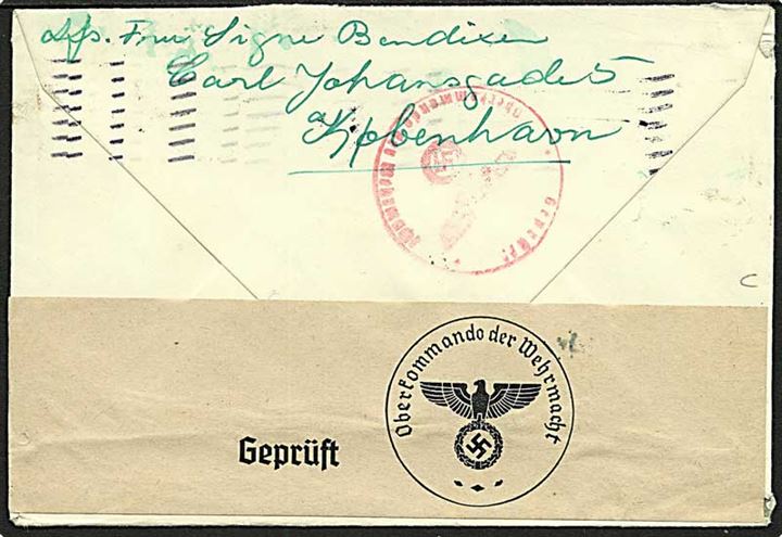5 øre og 10 øre Bølgelinie på brev fra København d. 27.4.1940 til Stockholm, Sverige. Tidlig censur. Åbnet af tysk censur i Hamburg.