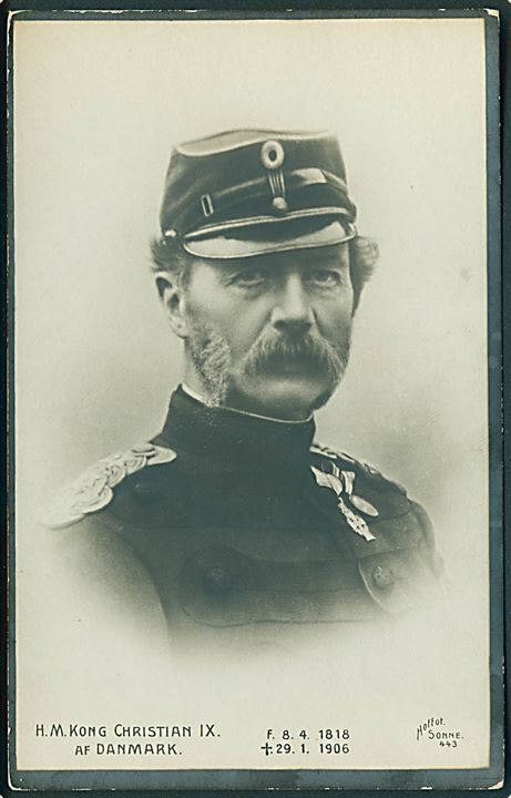 Hans Majestæt Kong Christian IX. af Danmark. 1818 - 1906. Hoffoto Sonne no. 443. Fotokort. 