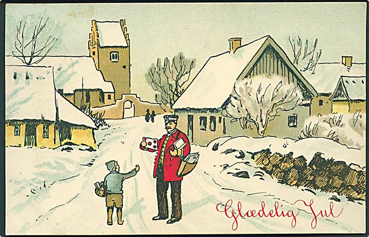 Glædelig Jul. Postbud med breve. Alex Vincents, serie 344/1. 