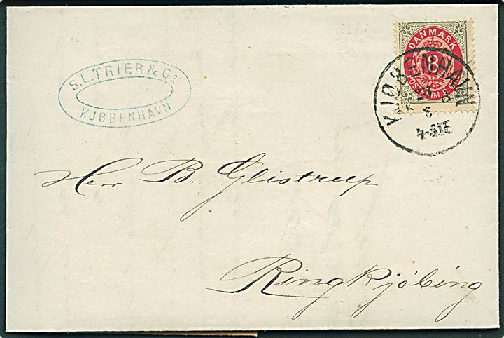 8 øre Tofarvet på brev fra Kjøbenhavn d. 28.8.1891 til Ringkjøbing.