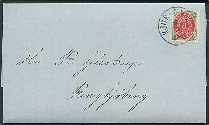 8 øre Tofarvet på brev fra Kjøbenhavn d. 10.10.1887 til Ringkjøbing.