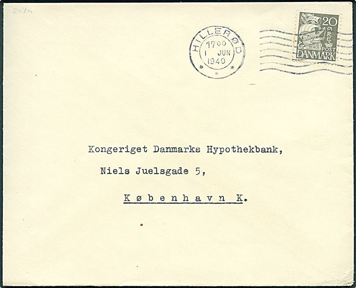 20 øre Karavel på brev fra Hillerød d. 1.6.1940 til København.