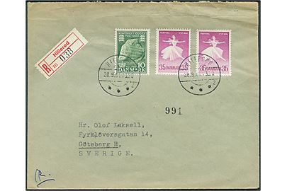 10 øre 1000 års udg. og 35 øre Ballet Festival (2) på anbefalet brev fra Hillerød d. 28.9.1961 til Göteborg, Sverige.