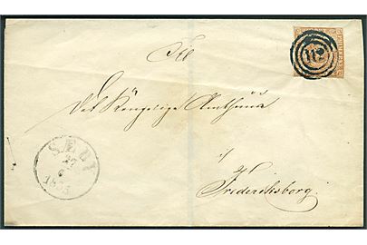 4 R.B.S. Thiele III tæt klippet på brev annulleret med nr.stempel 112 og sidestemplet antiqua Sæby d. 27.6.1855 til Frederiksborg.