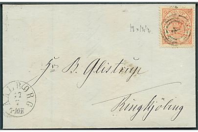 4 sk. Krone/Scepter på brev annulleret med nr.stempel 4 og sidestemplet antiqua Aalborg d. 27.7.1868 til Ringkjøbing.