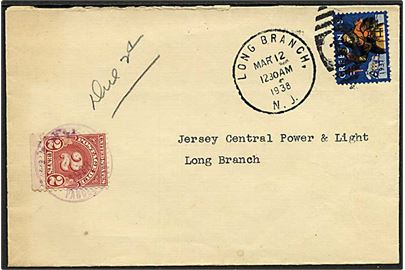 Ufrankeret lokalbrev med Julemærke 1937 stemplet Long Branch N.J. d. 12.3.1936. Udtakseret i 2 cents porto.