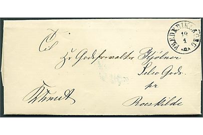 1860. Ufrankeret tjenestebrev mærket K.T.m.A. med antiqua Frederiksborg d. 19.1.1860 til Selsö Gods pr. Roskilde.