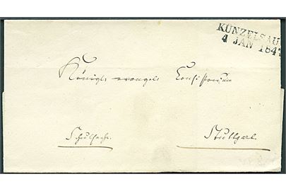 1847. Tjenestebrev mærket Schulsache (?) med 2-liniestempel Kunzelsau d. 4.1.1847 til Stuttgart