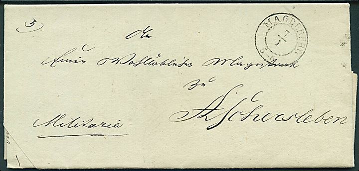 1838. Militaria brev med fuldt indhold fra 26. Infanterie Regiment stemplet Magdeburg d. 7.1.1839 til Aschersleben.