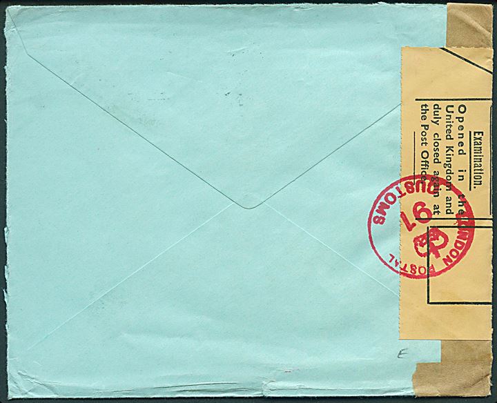 6d Elizabeth single på brev fra Sunderland d. 31.5.1961 til København, Danmark. Åbnet af britisk toldkontrol.