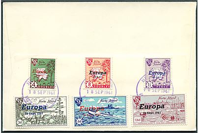 Herm Island Europa lokaludgaver på bagsiden på filatelistisk brev stemplet d. 18.9.1961 med 2d Guernsey Elizabeth lokal udg. stemplet Guernsey d. 18.9.1961 til St. Peter Port, Guernesy.