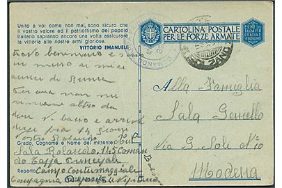 Ufrankeret fortrykt feltpostkort fra Vipiteno Bolzano d. 22.5.1943 til Modena. Svagt afd.-stempel.