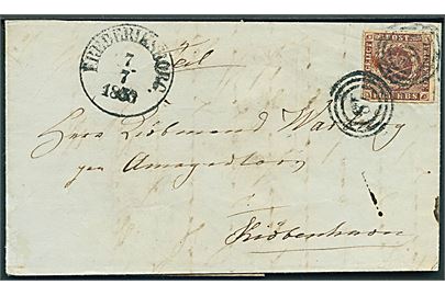 4 R.B.S. Thiele I på brev annulleret med nr.stempel 18 og sidestemplet antiqua Frederiksborg. d. 7.7.1853 til Kiøbenhavn.