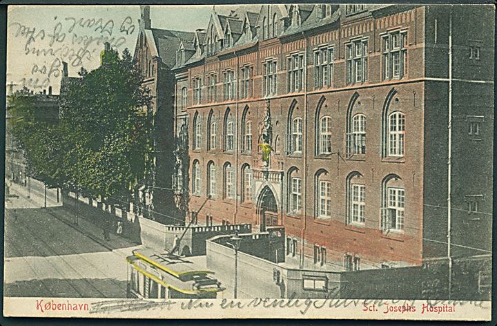 Sporvogn ved Sct. Josephs Hospital, København. Alex Vincents no. 347. 