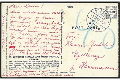 Ufrankeret brevkort stemplet Bråskov sn1 d. 2.11.1961 til Gjellerup pr. Hammerum. Udtakseret i 40 øre porto.