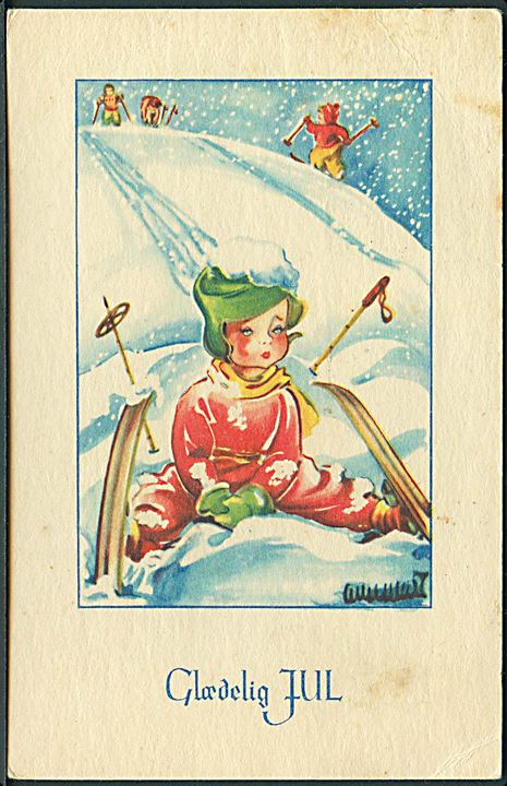 Ann-Mari: Glædelig Jul. Barn for enden af skibakken. Rudolf Olsens u/no. 