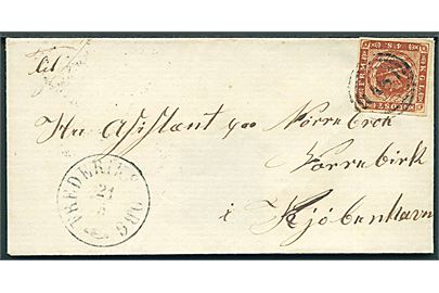 4 sk. 1854 udg. på brev annulleret med nr.stempel 18 og sidestemplet antiqua Frederiksborg d. 21.5.18xx til Kjøbenhavn.