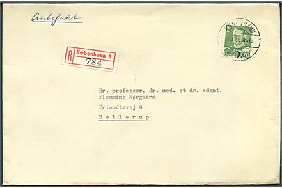70 øre Fr. IX single på anbefalet brev fra København d. 30.8.1956 til Hellerup.