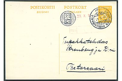 1,75 mk. Løve helsagsbrevkort annulleret Seinäjoen Piirisairaala (Seinäjoki Distrikts Sygehus) d. 22.10.1941 og sidestemplet med brevhusstempel 3543 til Pietarsaari.