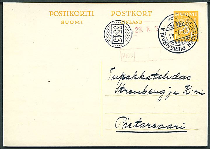 1,75 mk. Løve helsagsbrevkort annulleret Seinäjoen Piirisairaala (Seinäjoki Distrikts Sygehus) d. 22.10.1941 og sidestemplet med brevhusstempel 3543 til Pietarsaari.