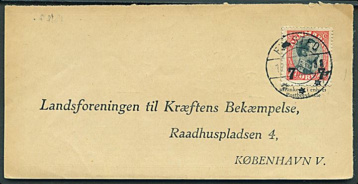 7/27 øre Provisorium på indmeldelsesblanket sendt som tryksag med brotype IIb Felsted d. 17.11.1928 til Landsforeningen til Kræftens Bekæmpelse i København.