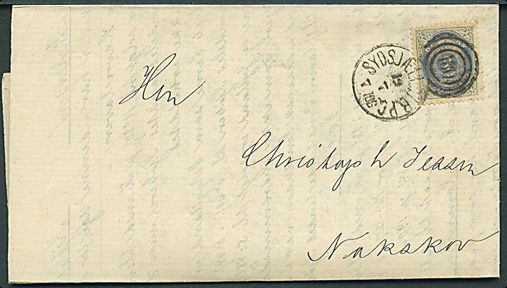 2 sk. tryk 3b på prisliste fra Kjøbenhavn annulleret med kombineret nr.stempel 180/Sydsjæll.JB.P.C. d. 19.7.1872 til Nakskov. 