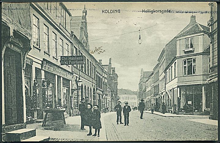 Kolding, Helligkorsgade med bl.a. Chr. Hansen's Bog- & Papirhandel. Jens Mortensens Eftgr. u/no. 