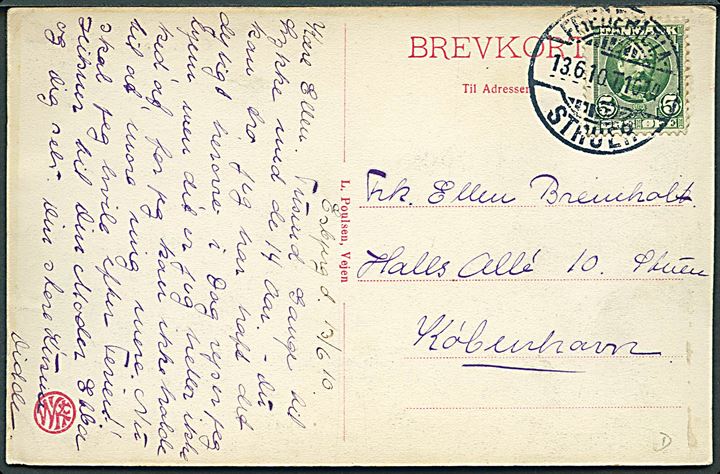 Grænsen ved Frihed med grænsevagter. Warburg u/no. Frankeret med 5 øre Fr. VIII stemplet Fredericia - Struer T.1014 d. 13.6.1910 til København.