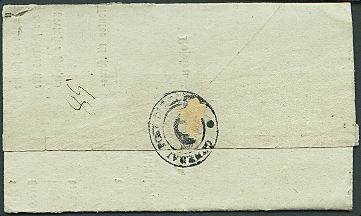 Cirkulære fra Generalpostdirectionen sendt som tjenestebrev fra Kjøbenhavn d. 8.2.1825 til postekspeditionen i Stokkemarke. På bagsiden sort afsenderstempel General Post Direction. Meddelelse vedr. Deliqventsager.