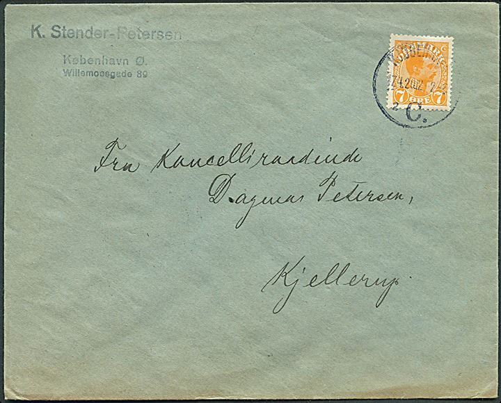 7 øre Chr. X single på tryksag fra Kjøbenhavn d. 17.4.1920 til Kjellerup.