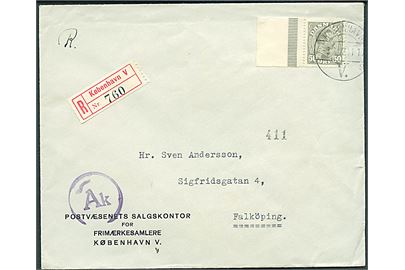 50 øre Chr. X single på anbefalet brev fra København d. 3.6.1942 til Falköping, Sverige. Passér stemplet Ak ved censuren i København.