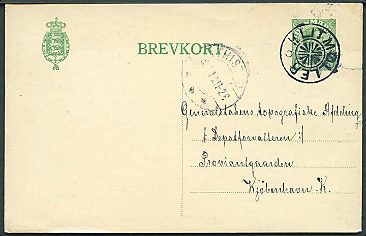 5 øre helsagsbrevkort annulleret med stjernestempel KLITMØLLER og sidestemplet Thisted d. 5.9.1918 til Kjøbenhavn.