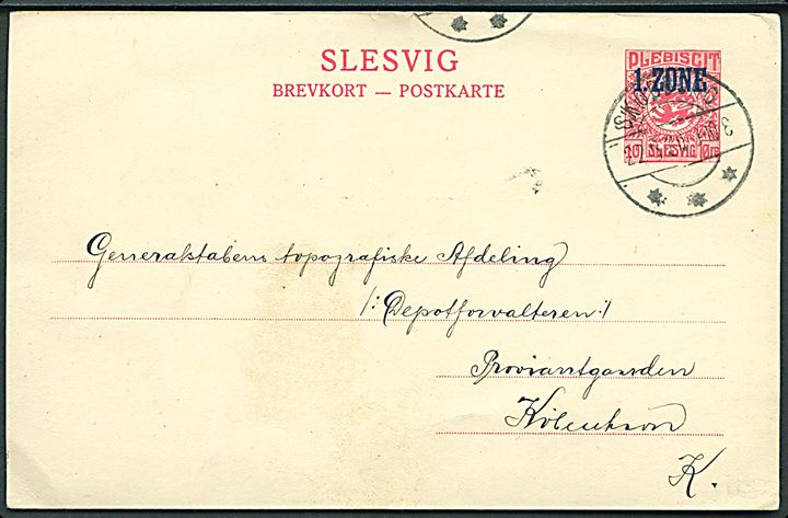 10 øre 1. Zone helsagsbrevkort dateret Københoved annulleret med brotype IIb Skodborg d. 22.6.1920 til Kjøbenhavn.