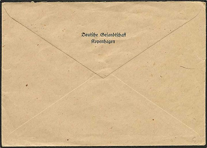 15 øre Karavel på fortrykt kuvert fra Deutsche Gesandtschaft, Kopenhagen stemplet København d. 18.6.1940 til Odense.