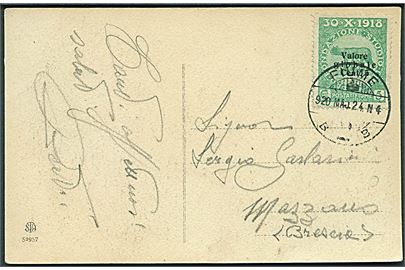 5/5 c. Valore globale Provisorium single på brevkort (Molo e Piazza Dante) fra Fiume d. 24.5.1920 til Mazzano.