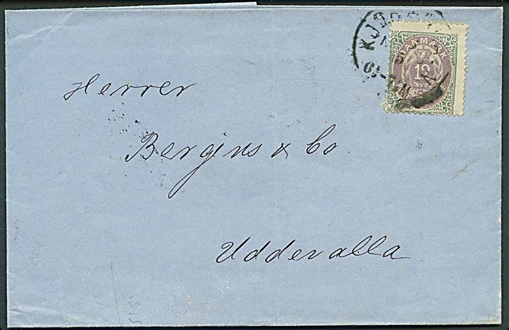 12 øre Tofarvet single på brev fra Kjøbenhavn d. 14.5.1875 via svensk bureau til Uddevalla, Sverige.