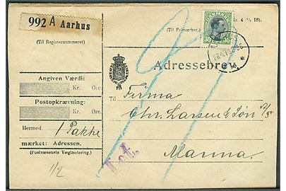 30 øre Chr. X single på adressebrev for pakke fra Aarhus d. 28.4.1919 til Manna. Violet stempel Let..