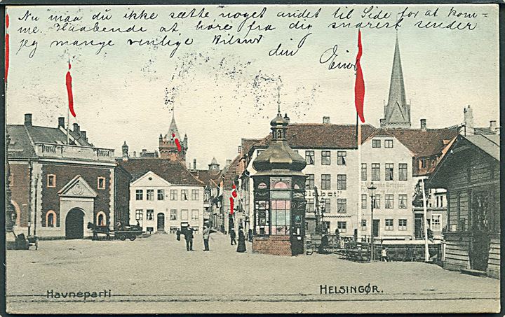 Helsingør, Havneparti med kiosk. Knus Nielsens forlag no. 18368. 