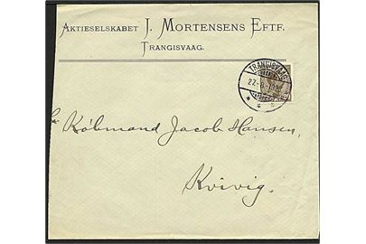 20 øre Chr. X på brev annulleret med brotype Ig stempel Trangisvaag d. 27.8.1923 til Kvivig. Let klippet i venstre side.