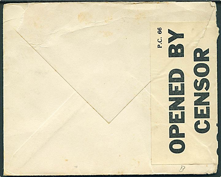 5 cents Monroe på brev fra Chicago d. 29.12.1939 til Vejle, Danmark. Åbnet af tidlig britisk censur PC66/981.