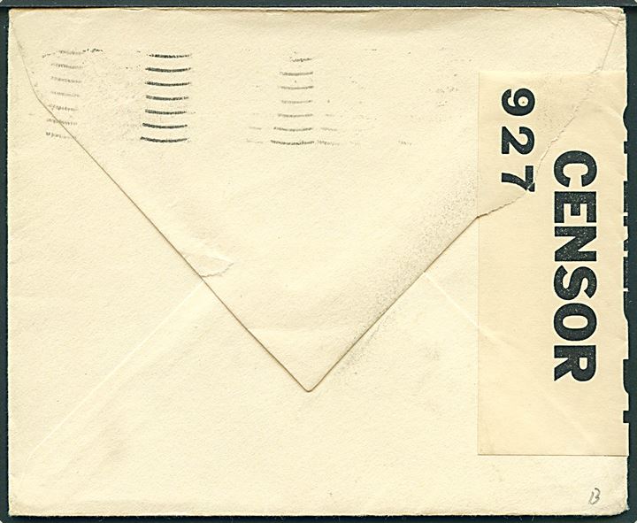 5 cents Monroe på brev fra Chicago d. 29.11.1939 til Præstø, Danmark. Åbnet af tidlig britisk censur PC66/927.