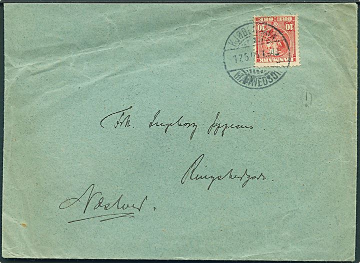 10 øre Chr. IX på brev annulleret med bureaustempel Kjøbenhavn - Masnedsund T.942 d. 17.5.1906 til Næstved.