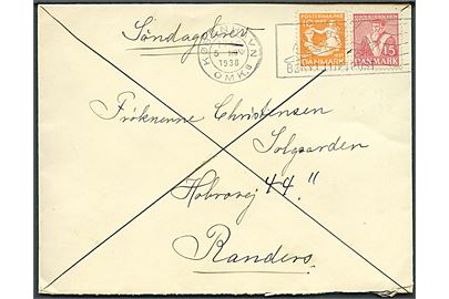 10 øre H. C. Andersen og 15 øre Tavsen på søndagsbrev fra København d. 5.11.1938 til Randers.