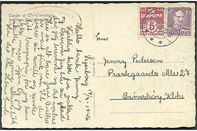 5 øre Bølgelinie og 10 øre Chr. X på brevkort fra Asnæs d. 17.3.1946 og sidestemplet Søndagsskolernes Sommerlejr Høve pr. Asnæs