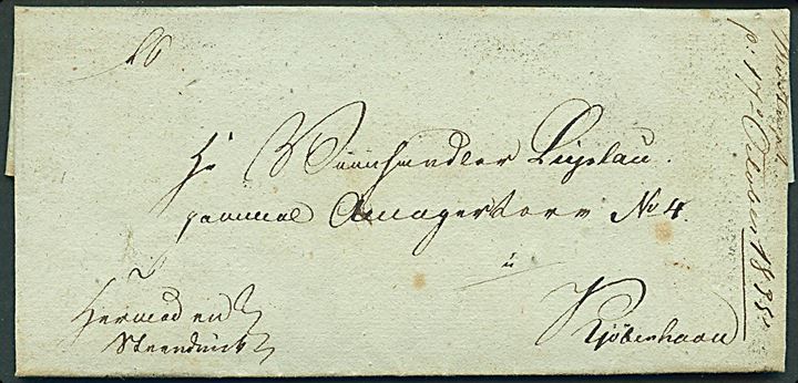 1835. Pakkefølgebrev med indhold dateret Hillerød d. 16.10.1835 til Kjøbenhavn. 