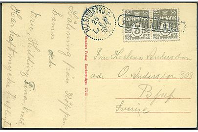 3 øre Bølgelinie på brevkort fra København annulleret med svensk skibsstempel Från Danmark og sidestemplet Helsingborg d. 25.6.1913 til Bjuf, Sverige.