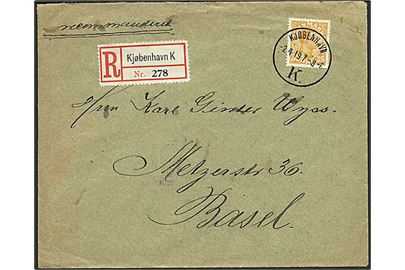 35 øre Chr. X single på anbefalet brev fra Kjøbenhavn K d. 2.4.1919 til Basel, Schweiz.