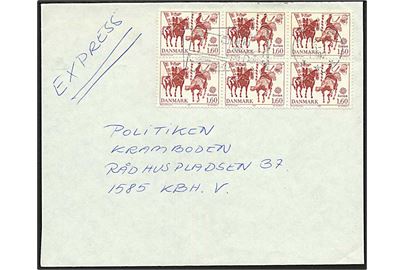 1,60 kr. Europa mærke i 6-blok på ekspresbrev fra Herlev d. 6.11.1982 til København.
